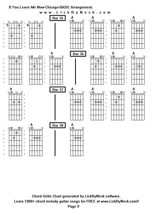 Chord Grids Chart of chord melody fingerstyle guitar song-If You Leave Me Now-Chicago-BASIC Arrangement,generated by LickByNeck software.